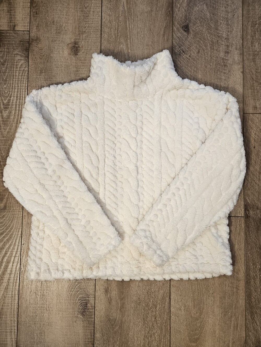 Eddie Bauer Cable Knit Sherpa Fleece Pullover Sweater Ivory Womens Large